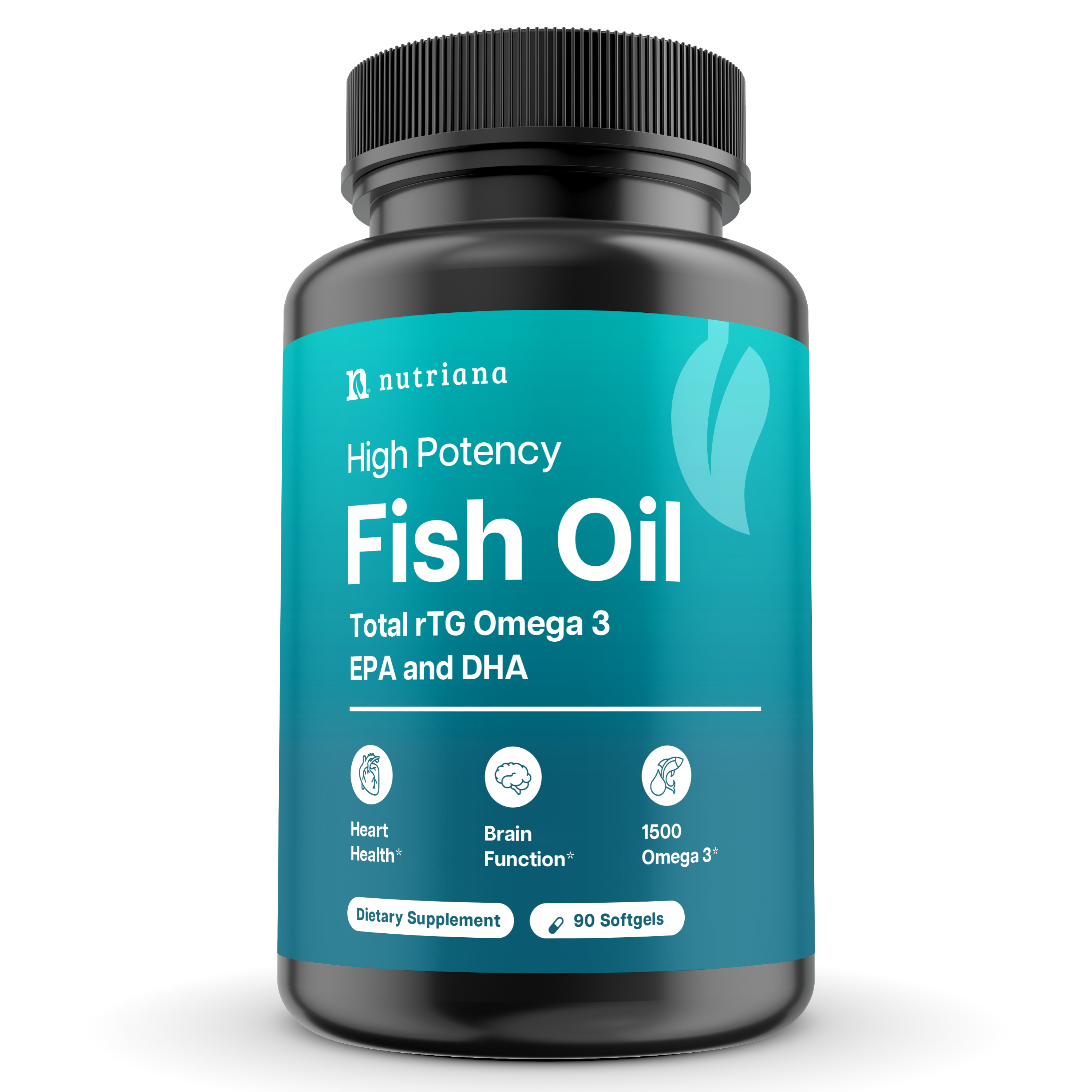 Nutriana Omega 3 Fish Oil 1500mg - High Potency Total rTG DHA & EPA Omega 3 Supplement - Triple Strength Fish Oil Supplements for Brain Health Liver Health & Immune Support - 90 Fish Oil Capsules